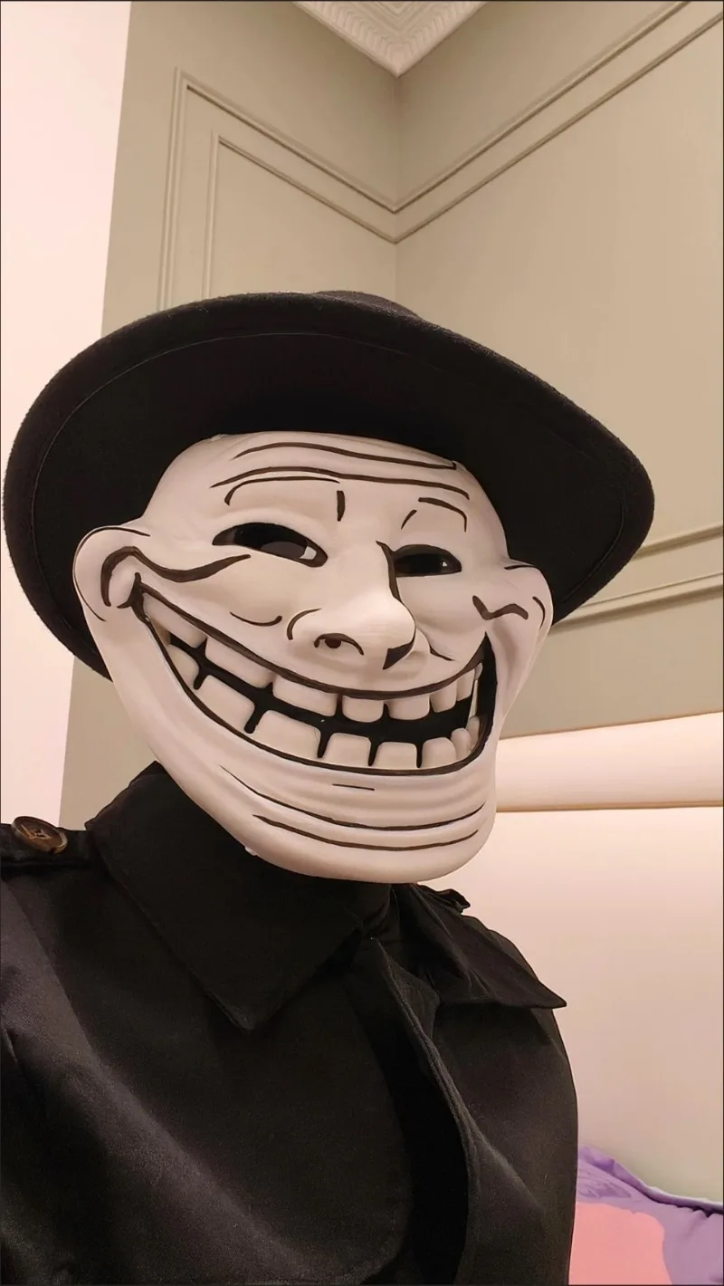 Maska Białego Trolla DIY Halloweenowa Maska na Bal Maskowy Kostium Rekwizyt Karnawałowy Impreza Rave Śmieszna Komiksowa Maska z Uśmiechem