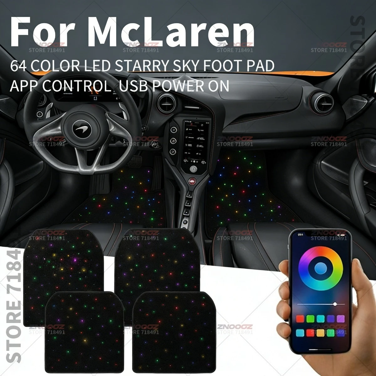 For McLaren Speedtail Elva GT Artura 570S 570GT 540C 600LT MP4-12C 650S 675LT 720SUSB Car LED Starry Sky Foot Mat DIY Can Be Cut