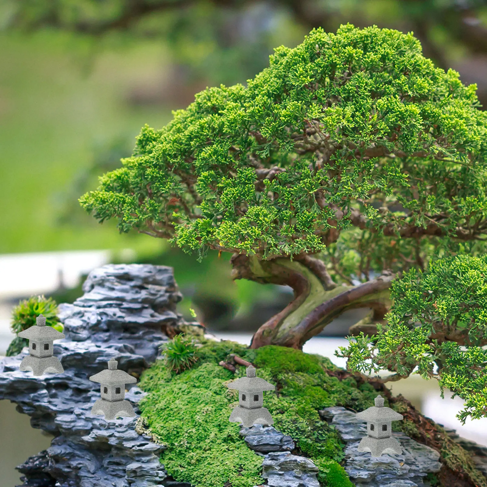 

4Pcs Realistic Chinese Pagodas Sandstone Landscape Adornments Delicate Bonsai Micro Landscape Decor Garden Patio Flowerpot