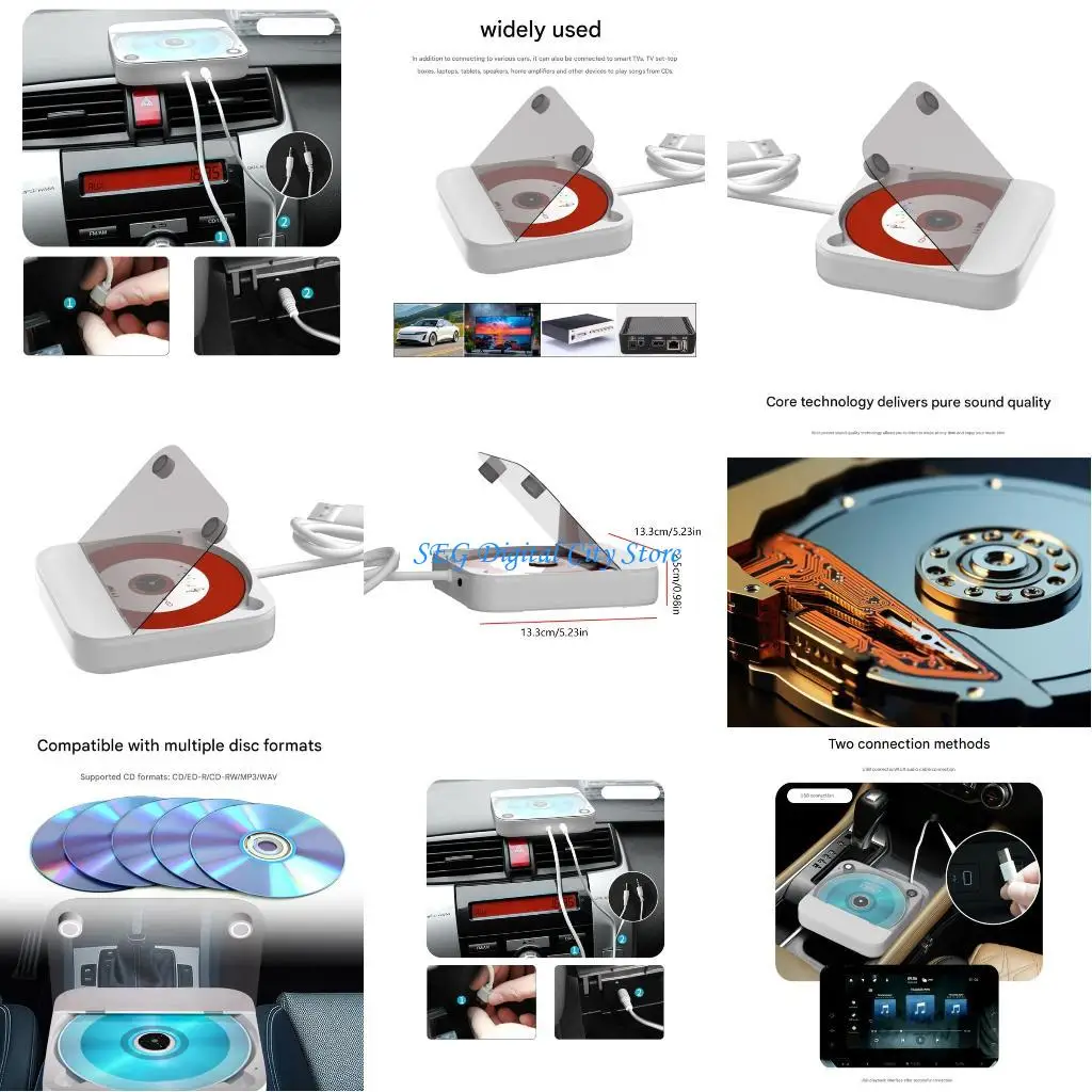 

U75B Portable External Disc Player For Vehicles USB Auxs Compatibility Disc/DiscRW/MP3/WAV Support Impact Resistant Shell