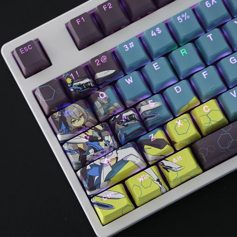 Bronya Zaych Honkai Impact 108 Key Caps PBT DYE-Sublimation Light-transmiting MX Cross Axis Switch Keycap Mechanical Keyboard