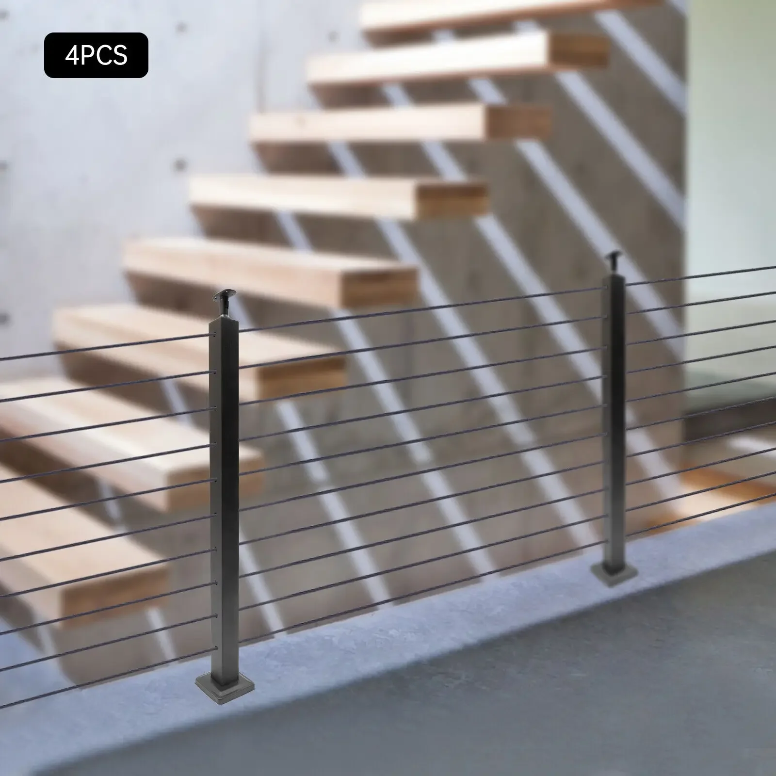 4pcs Stainless Steel Cable Railing Posts W/8 Top Holder Brackets 36"x2"x2" Black Finish Rust-Proof&Waterproof Deck Railing
