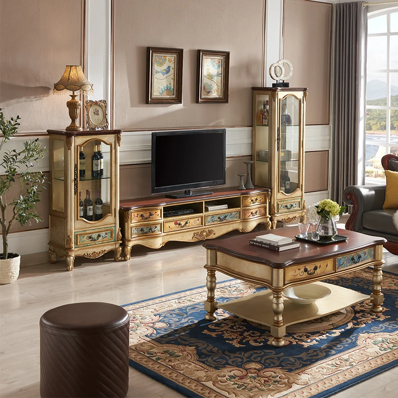 Mueble de TV Vintage, Diseño Universal, Dorado, Mueble de TV Nórdico de Madera para Sala de Estar, Mueble Televisor Minimalista para el Hogar