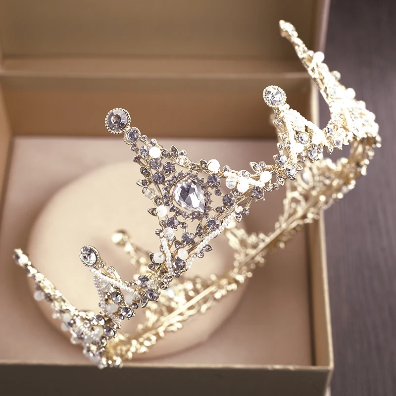 Krone für Mädchen Kristall Braut Crown Gold Silber Rosa Farbe Diadem Schleier Tiaras Hochzeit Haar Zubehör Kopfschmuck Kopf Schmuck