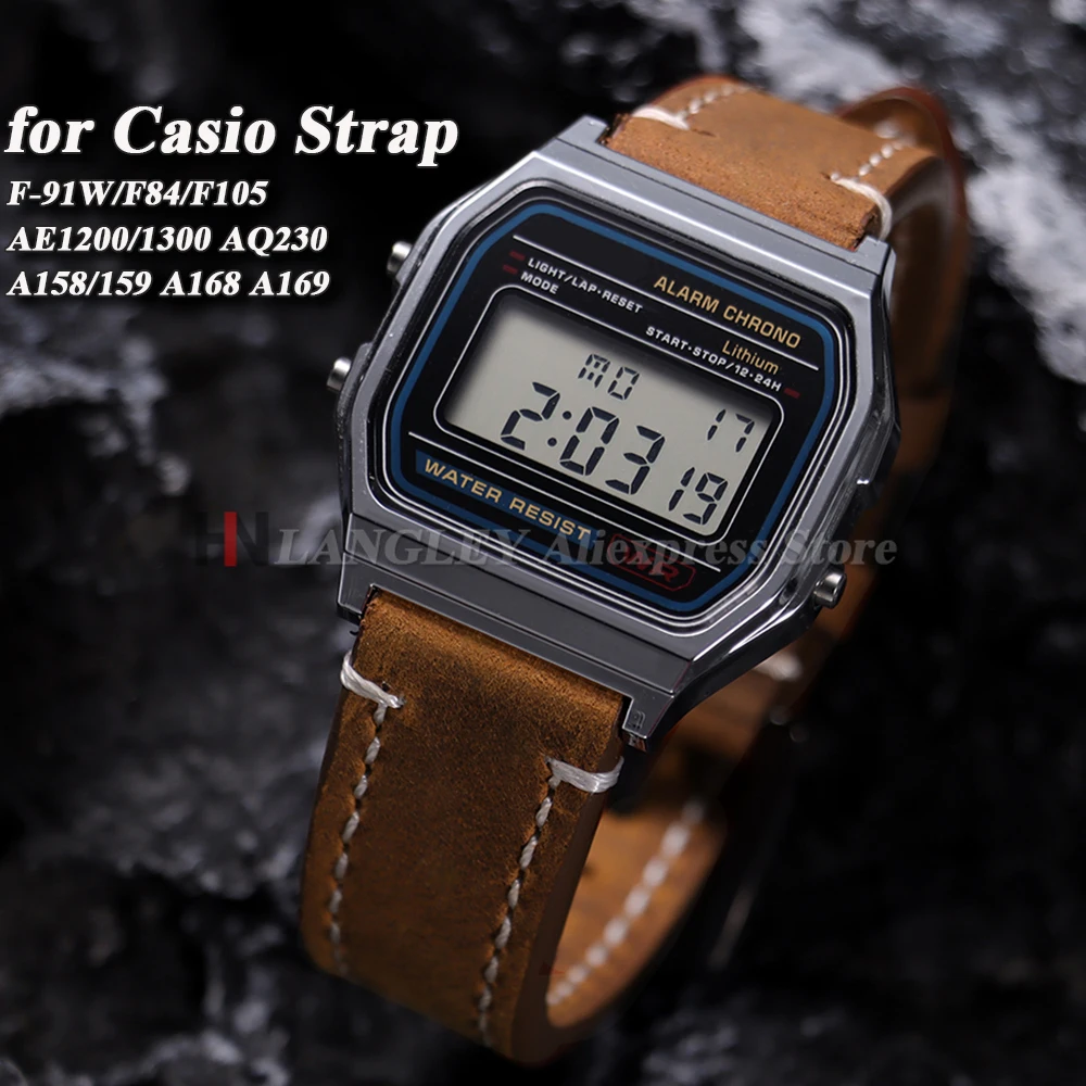 Cowhide Genuine Leather Watch Band 18mm for CASIO for F91W W-800H SGW400 F84 F105/108 A158/168 AE1200/1300 Men's Wrist Bracelets
