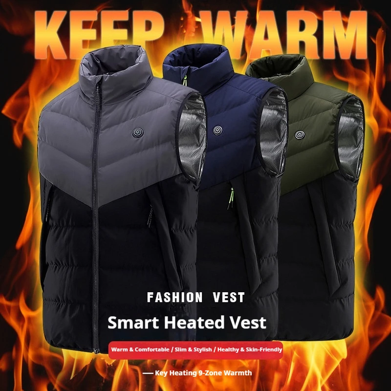 

Smart Heating Vest Nine Areas Filled Cotton Thickened Electric Heating Jacket Winter Warm USB Powered Thermal Vest Workwear