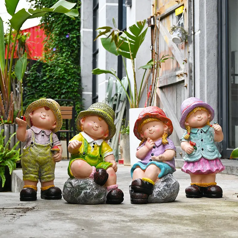 Country Doll Figurine Realistic Cartoon Character Sculpture for Garden Rustic Patio Ornament Whimsical Home Decoration Statue