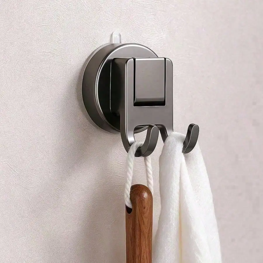 Suction Cup Double Hook, No Drill Wall Mounted Hook For Bathroom Shower Room Corner Washbasin Hanging,Bathroom Hook, Suction Cup Hook, Double Hook, Wall Mounted Hook, No Drill Hook, Shower Hook