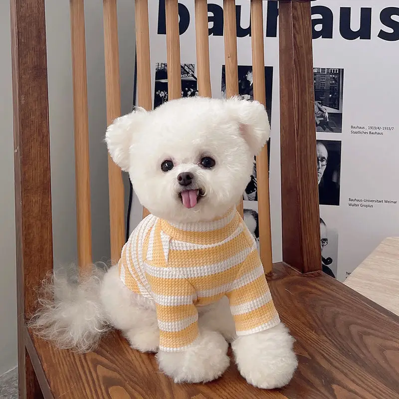 

Thin Striped Round Neck Dog Sweater, Pet Clothes Pug Puppy Dog Clothes Teddy Milk Cat Pet Small Dog Puppies Bichon Short Sleeve