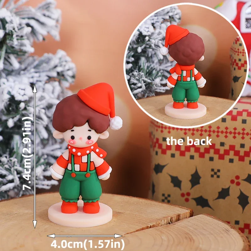 Weihnachtsbär-Kuchenaufsatz, roter Pullover, grünes Hemd mit Regenbogenbogen, Geschenkbox für Urlaub, Party, Kuchendekorationen, Puppenornament – Detail 27