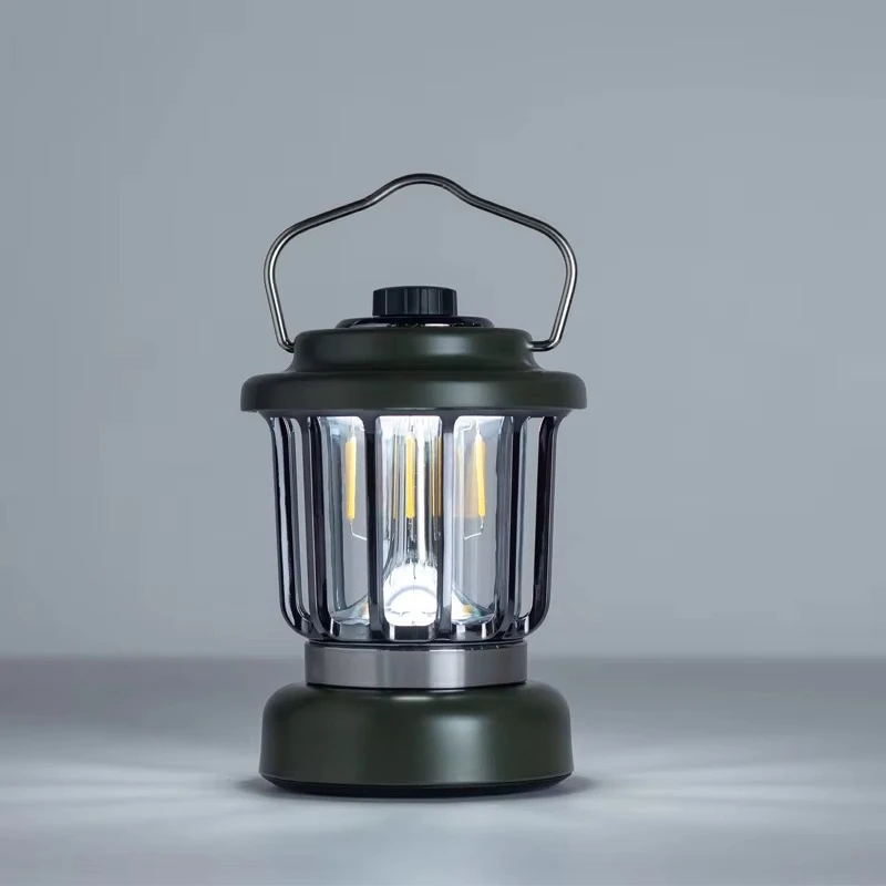 Vintage LED Camping Lantern USB Rechargeable Retro Outdoor Tent Lamp for Glamping Emergency Hanging Atmosphere Light