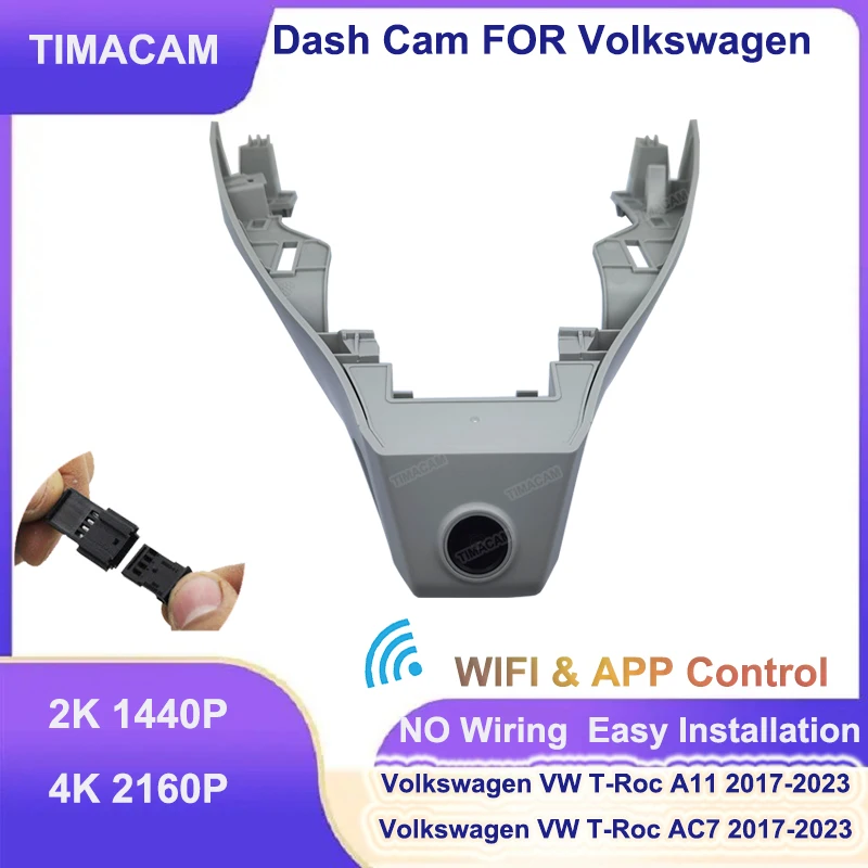 TIMACAM 4K 2K Wifi DashCam Dual Camera For Volkswagen VW T-Roc t Roc AC7 A11 2017 2018 2019 2020 2021 2022Car Dvr Video Recorder