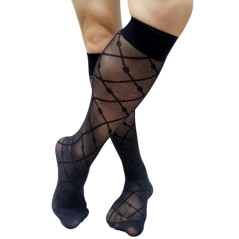 Knee High Mens Nylong Silk Socks See Through Thin Sheer Summer Long Tube Formal Dress Suit Socks Sexy Stocking Male Socks