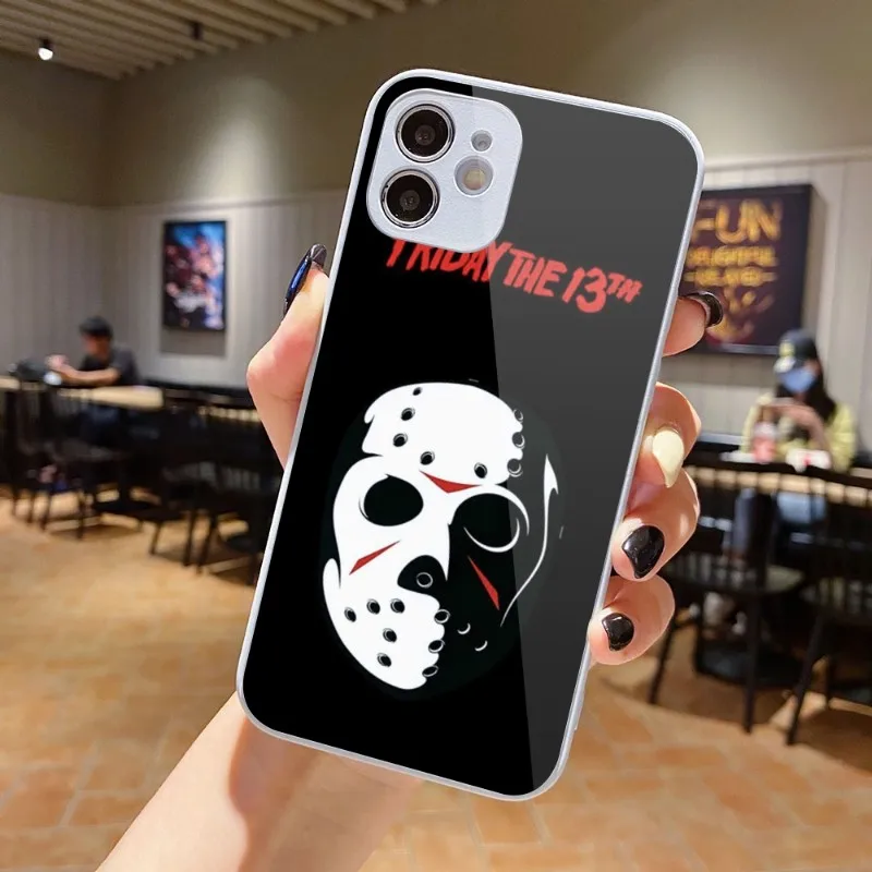 Funda de teléfono con máscara de Jason Friday para iPhone 14, 13, 12, 11 Pro Max, X, XR, XS, 8, 7 Plus, Funda de vidrio líquido