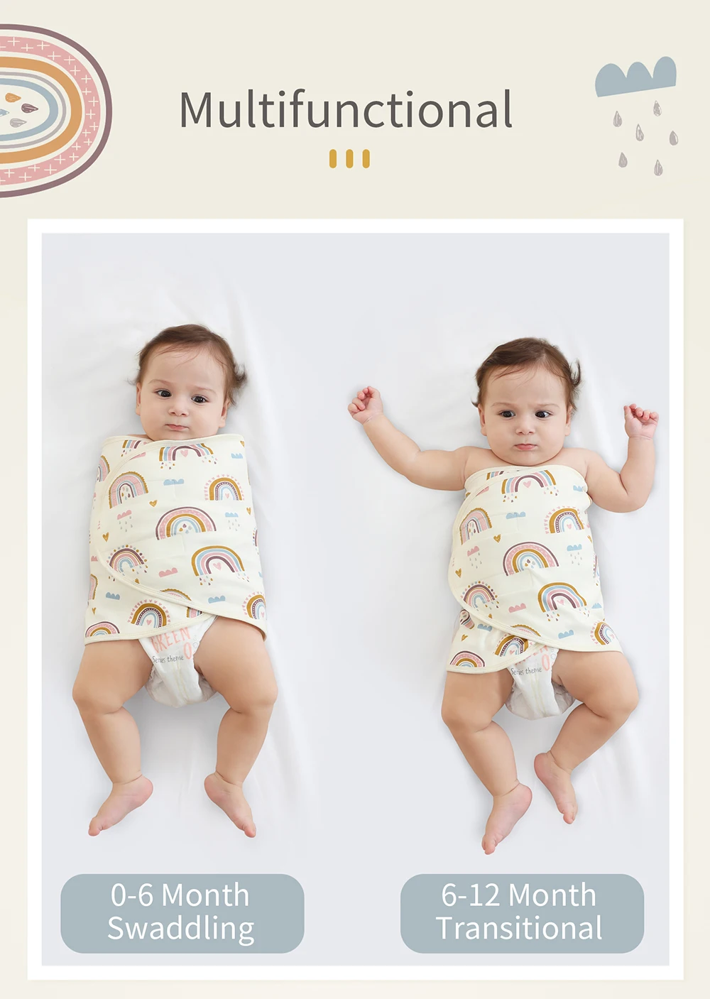 Bilayer Baby Wrap Decke Neugeborenen Baby Swaddle Krawatte Anti Startle Jump Decke Sommer Dünne Baumwolle Weiche Windel Ändern Decke – Detail 4