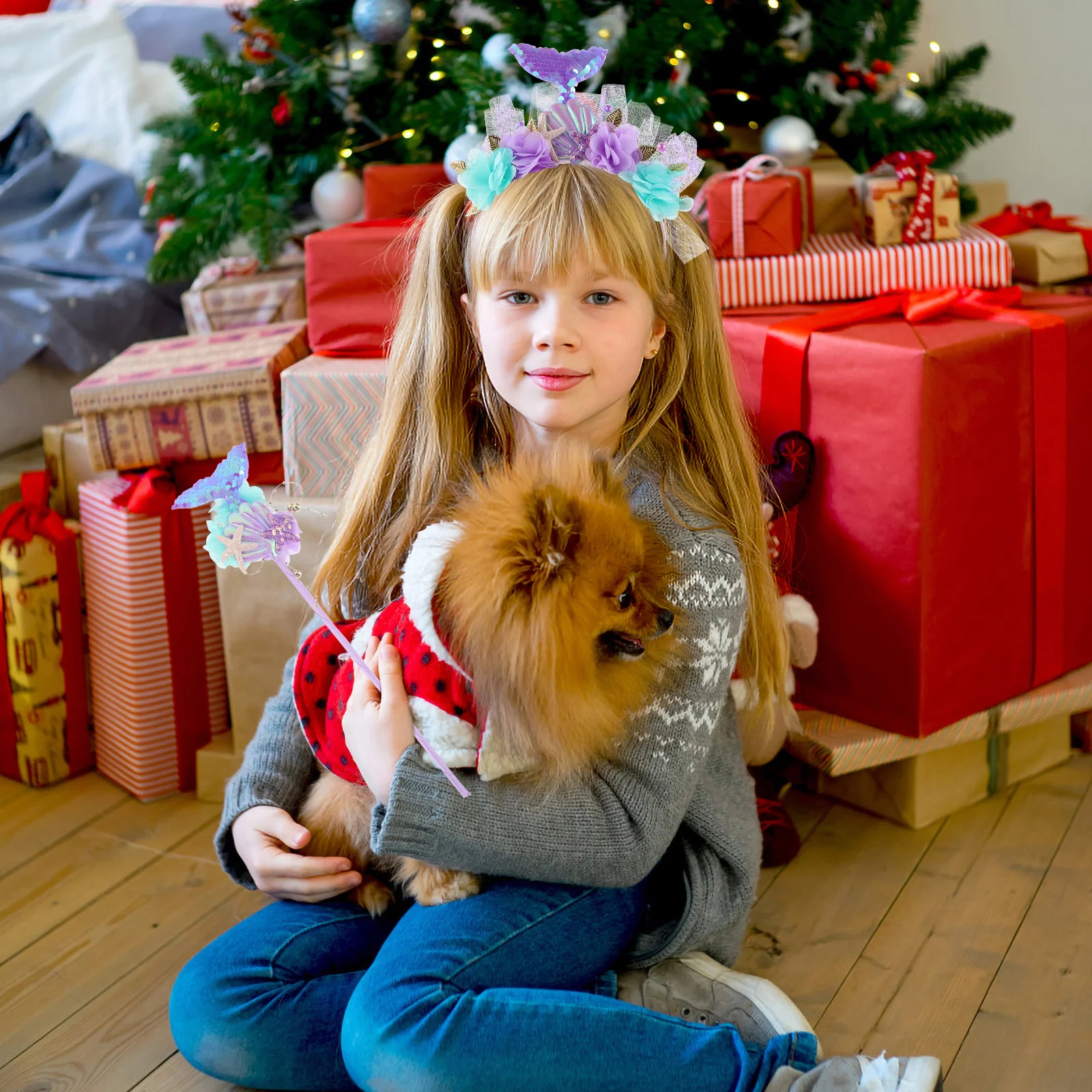 

1Set Chic Girls Hairband and Decorative Wand Set Mermaid Inspired Costume Accessories for Birthday Celebration Use