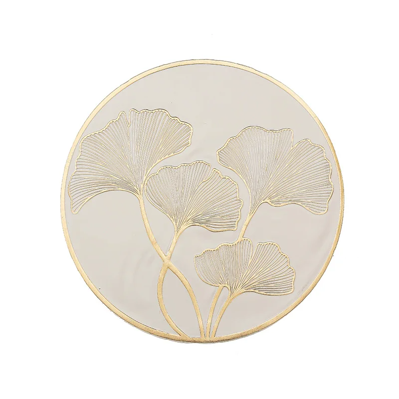 6/4pcs Ginkgo Leaf Round Placemats Nordic Home Scald Proof Meal Pad Instagram Style PVC Hollow Dining Table Decor Mats Coasters