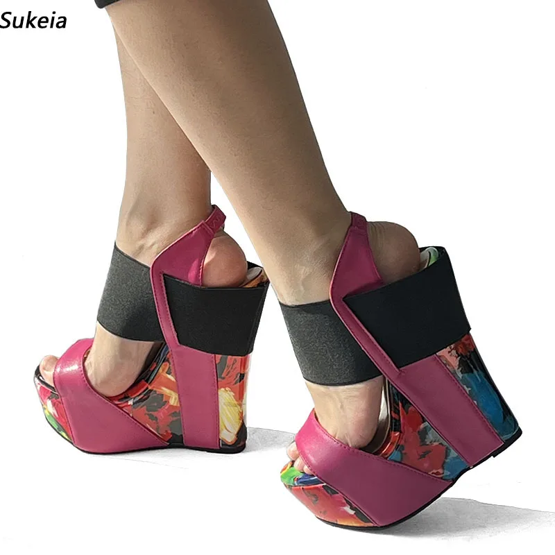 

Sukeia Real Photos Women Gladiator Sandals Platform Wedges High Heels Round Toe Red Blue Pink Party Shoes Ladies US Size 5-20