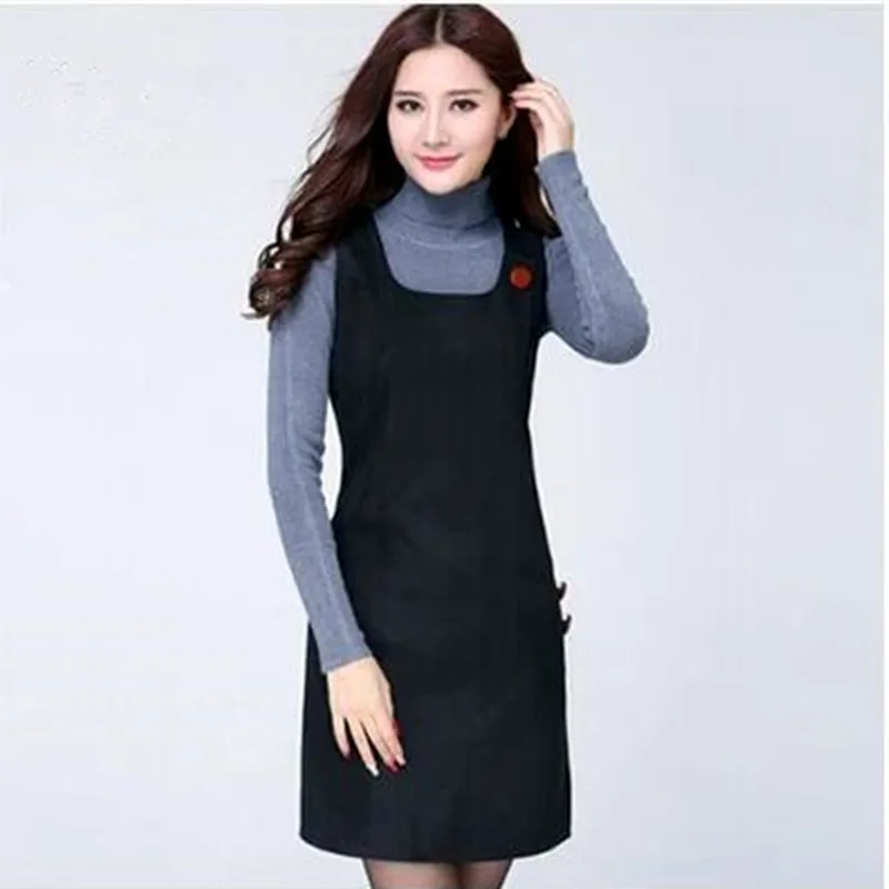 Women dress High quality fashion large, multi-pocket autumn winter dresses primer slim sleeveless wool vest dresses for women 01