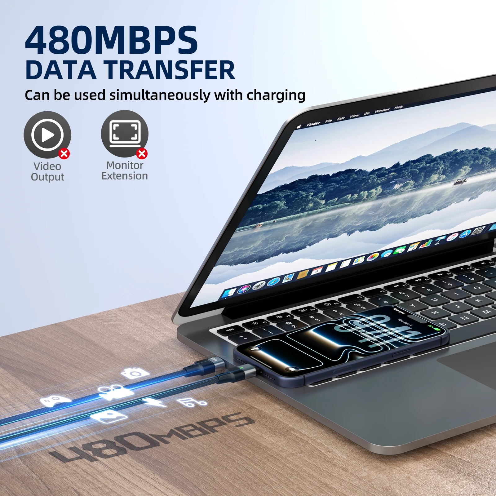 240W Magnetic Fast Charging Cable 2 in 1 USB C to Type C Charger Cable For iPhone 17 16 Samsung Huawei Xiaomi Redmi Laptop view 2