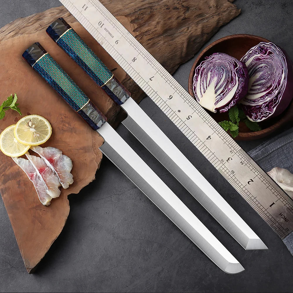 Sashimi Knife Single-Edged Blade 10Cr15MoV Steel Chef Cleaver Fish Cutter Meat Ham Sushi Japanese Kitchen Knife Cooking Tools