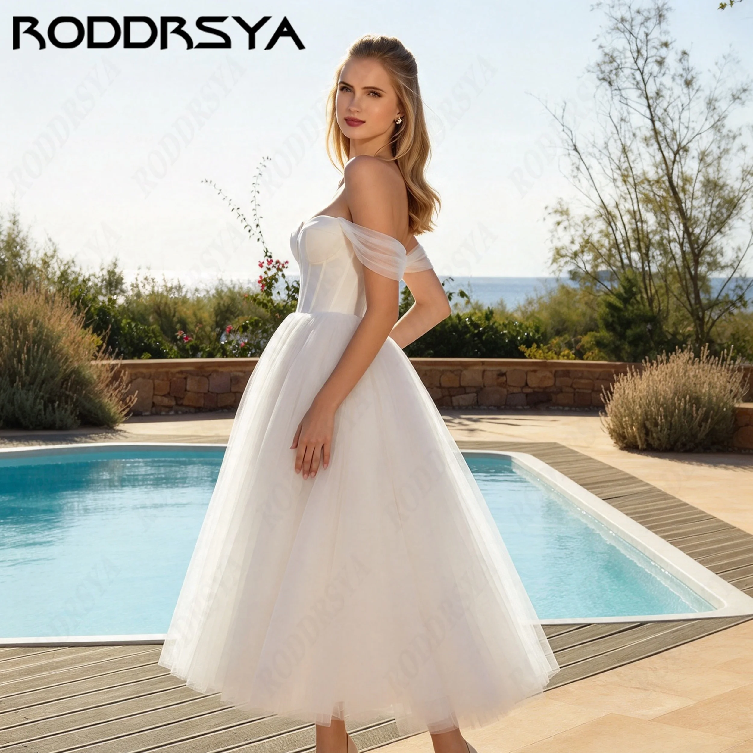 RODDRSYA Customized Bohomian Wedding Dresses Sweetheart Neck Off The Shoulder Short Bride Gown Romantic A Line Bridal Dress