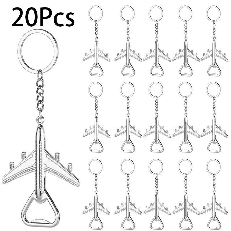 

20Pcs Metal Airplane Keychain Bottle Opener Aircraft Airplane Bottle Opener Keychains For Wedding Favors