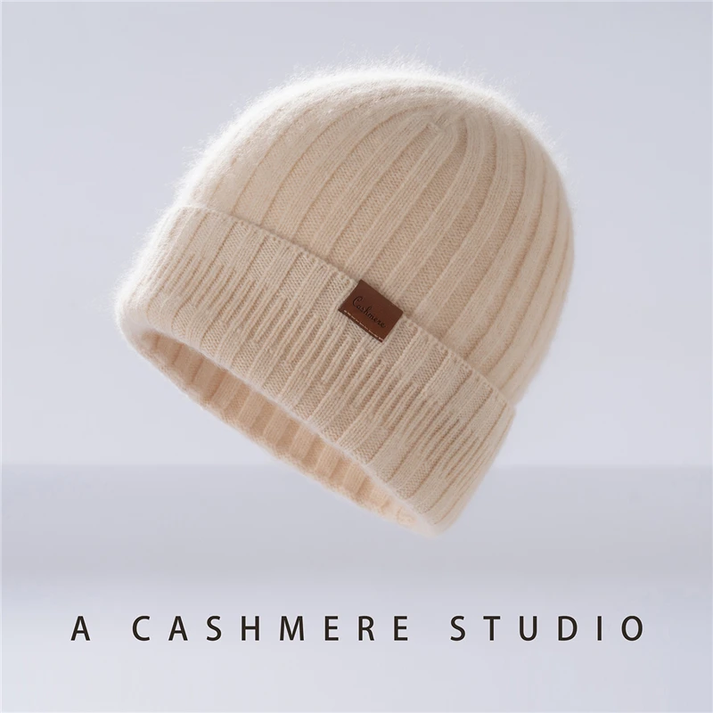 

Autumn and Winter 100% Cashmere Hat Thickened Warm Wool Hat Knitted Casual Ear Protection Hat Versatile Baotou Hat Cold Hat