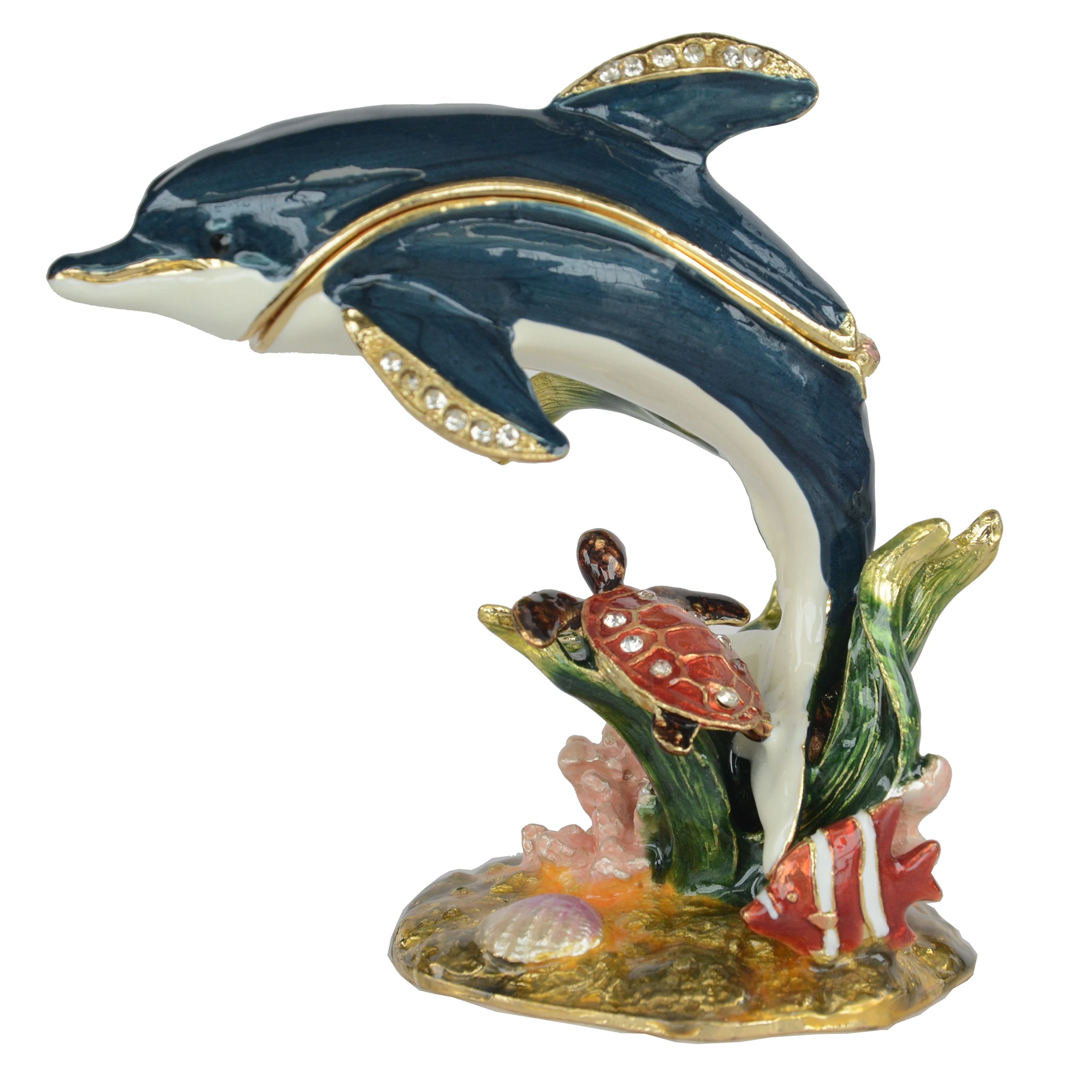 Dolphin Trinket Box, Metal Jewelry Container, Nautical Crafts Gift for Lovers