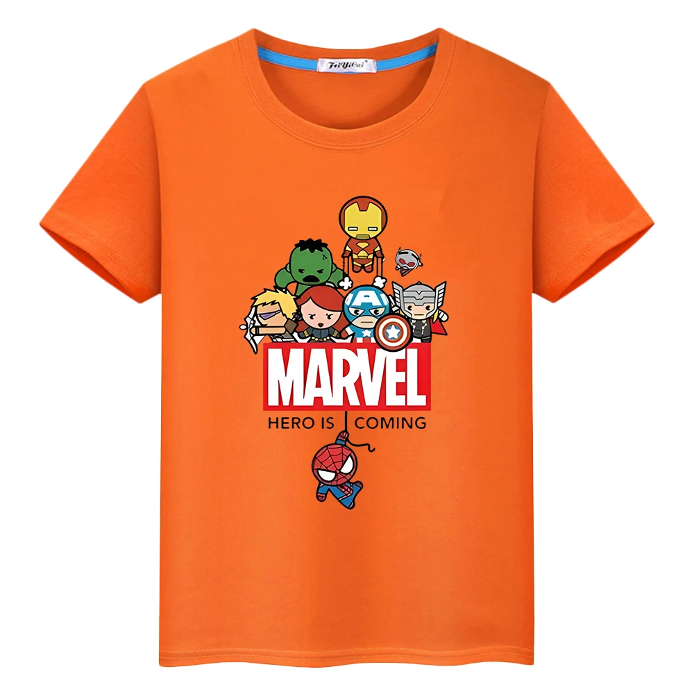 Marvel Boys Girls Cute T-shirt Summer Print 100%Cotton Short  Spider-Man Sports Short sleeve Anime Tops y2k Kids clothes gift