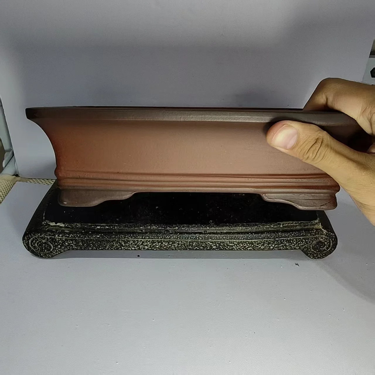 Red-Antique Style Unglazed Rectangle shape Purple Clay Bonsai Pot