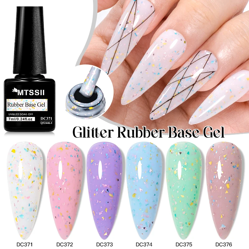 Mtssii 7ml Colorful Glitter Rubber Base Gel Summer Color Sparkling Sequins Semi permanent Soak Off UV LED Nails Art Varnish