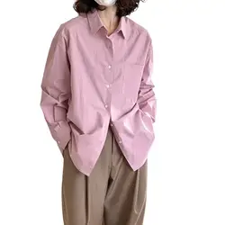 Women Spring Long Sleeve 100% Cotton Blouses Womens Tops And Blouses Fashion Pink White Shirts Blusas Roupa Feminina