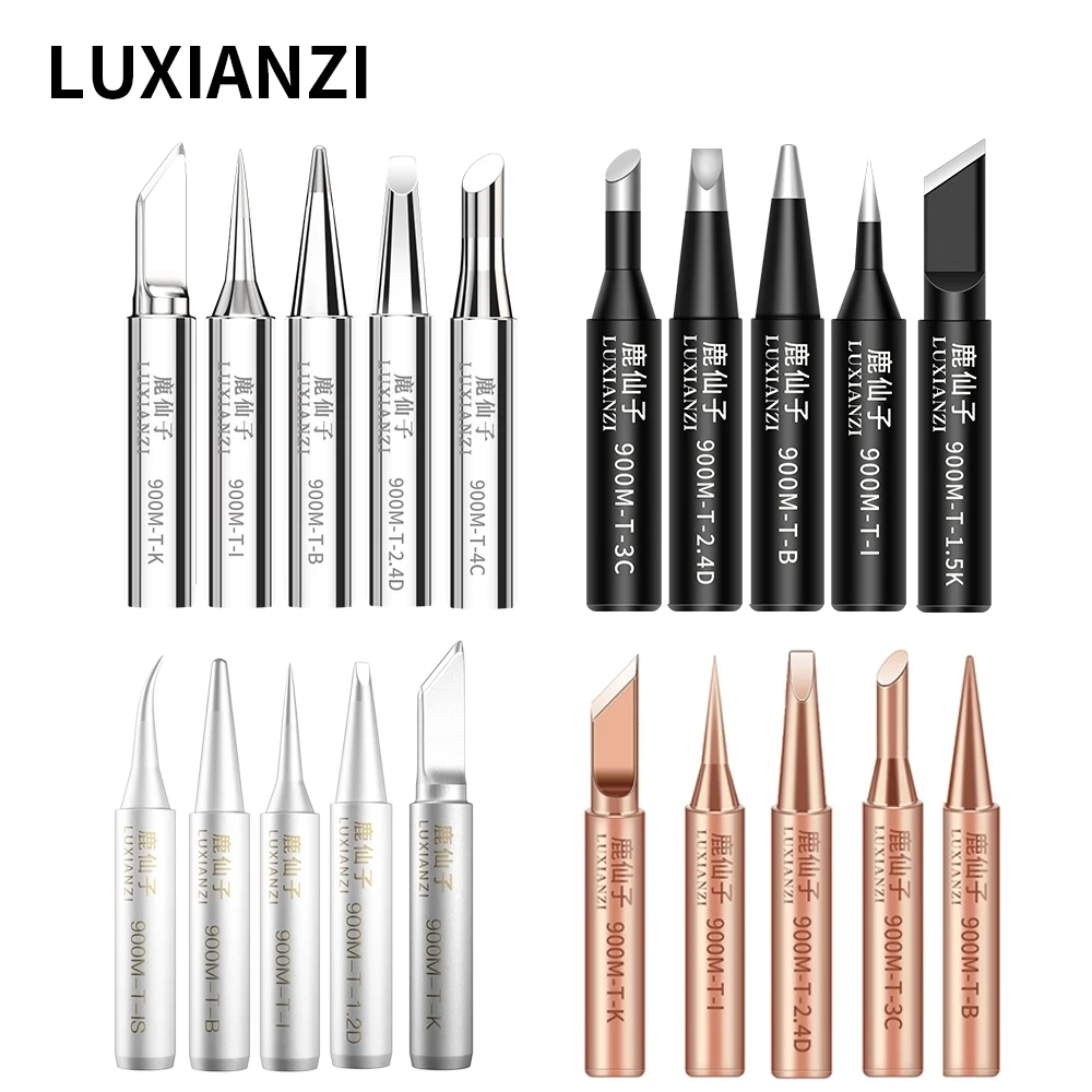 LUXIANZI 5PC 900M Soldering Iron Head Set I/B/K/2.4D/3C Copper Weding Tip For Solder Station Lead-free Electric Solder iron Tips