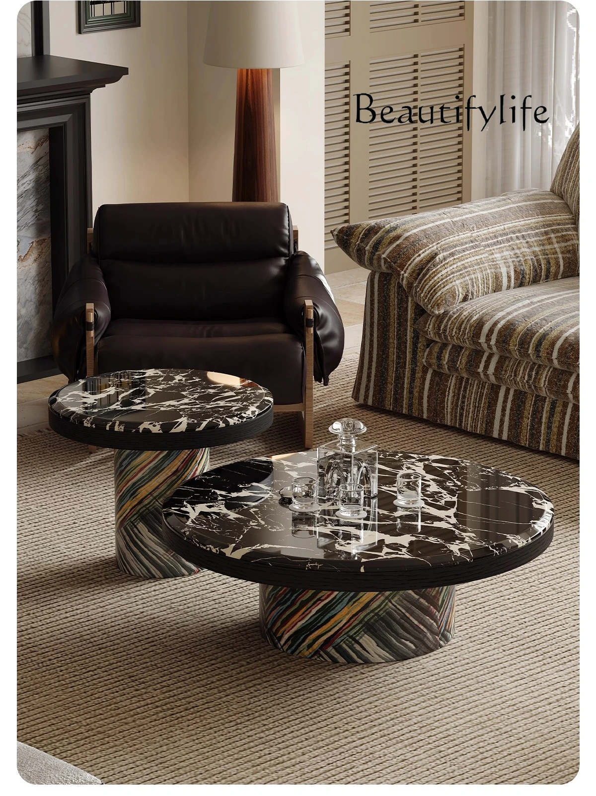 Art museum art coffee table living room mansion minimalist designer natural luxury stone round tea table designer