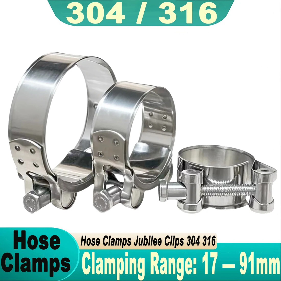 Stainless Steel Hose Clamp Exhaust Air Water Pipes Durable Sealing Powerful Strength Repair Welding Tools 17-91mm