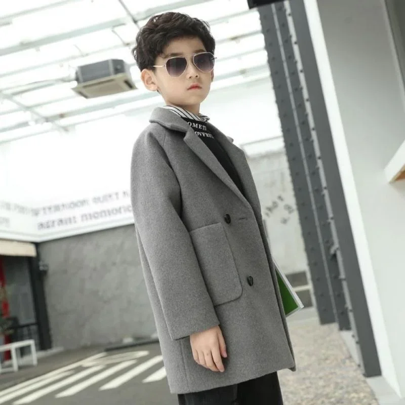 Boys Woolen Coats Jackets Plus Thicken 2024 Retro Warm Velvet Winter Autumn Cotton Sport Tracksuit Teenagers Children's Clothing