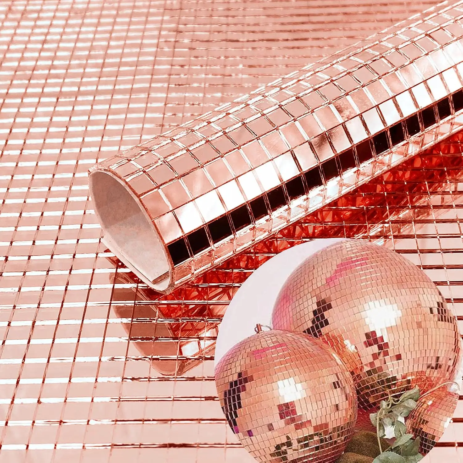 Real Glass Silver Mirrors Mosaic Tiles Sticker for Craft Square Glass Tiles Self Adhesive,5mm by 5mm (Rose Gold, 2400PCS)