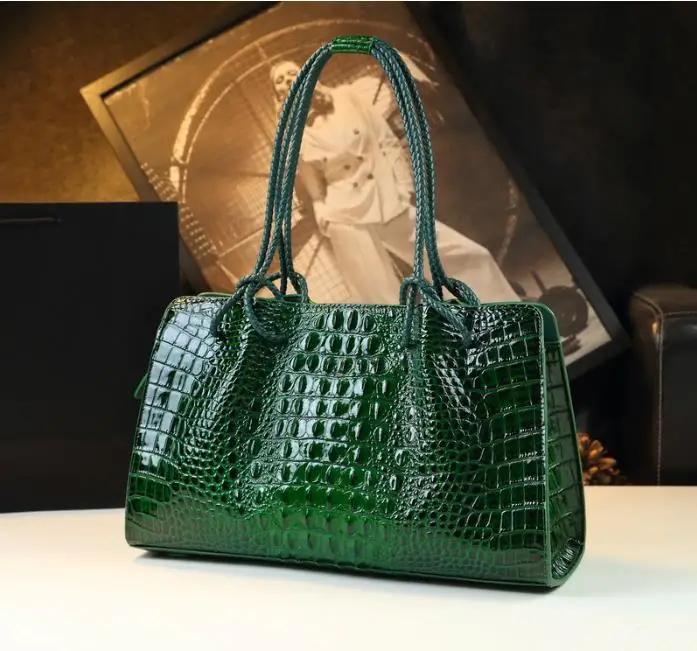 Imagem -02 - Bolsas de Couro Genuíno para Mulheres Bolsala Padrão Crocodilo Bolsas de Axilas Portáteis para Senhoras Viagem Marca Moda