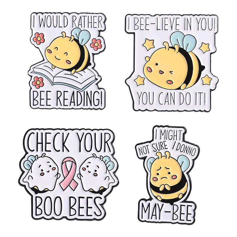 Cartoon Cute Little Bee Brooches Personalized Inspiring English Animal Alloy Badges Clothing Accessory Pin as a Gift for Friends