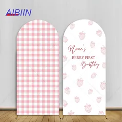 AIBIIN Custom Name Arch Backdrop Cover Berry Strawberry Sweet Girl First 1 Year Birthday Party Decor Photography Background