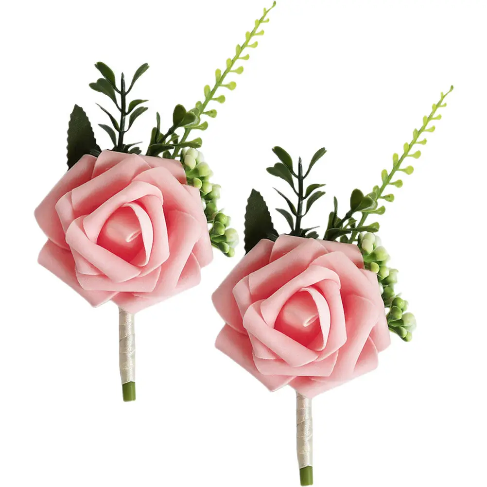 2Pcs Artificial Flower Corsage Wedding Corsage for Bride Groom Bridesmaid Simulated Floral Boutonniere Wedding Photo Prop Decor