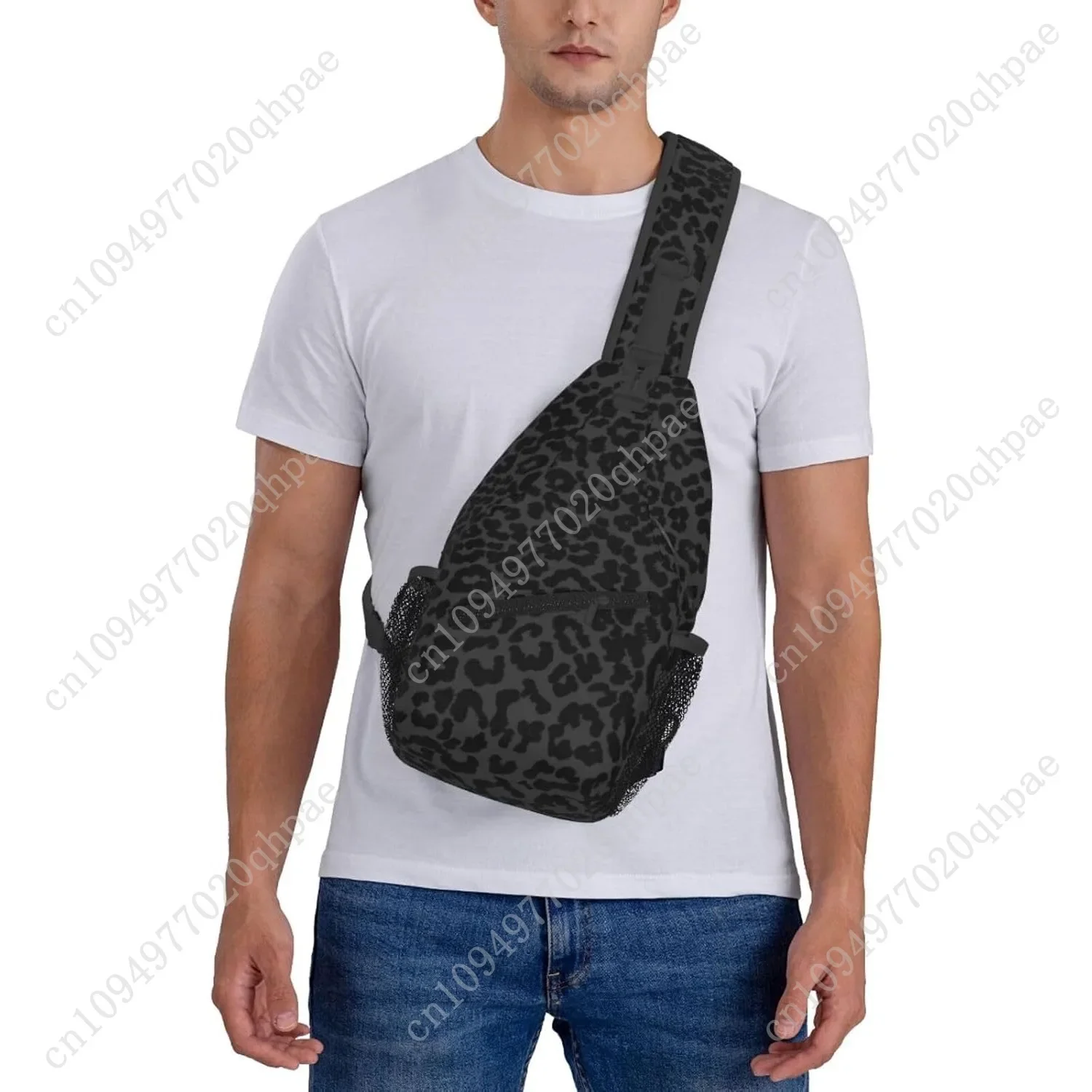 Black Leopard Print Sling Bag Abstract Spotted Fur Cheetah Pattern Crossbody Backpack Cute Wild Animal Skin Texture Chest Should