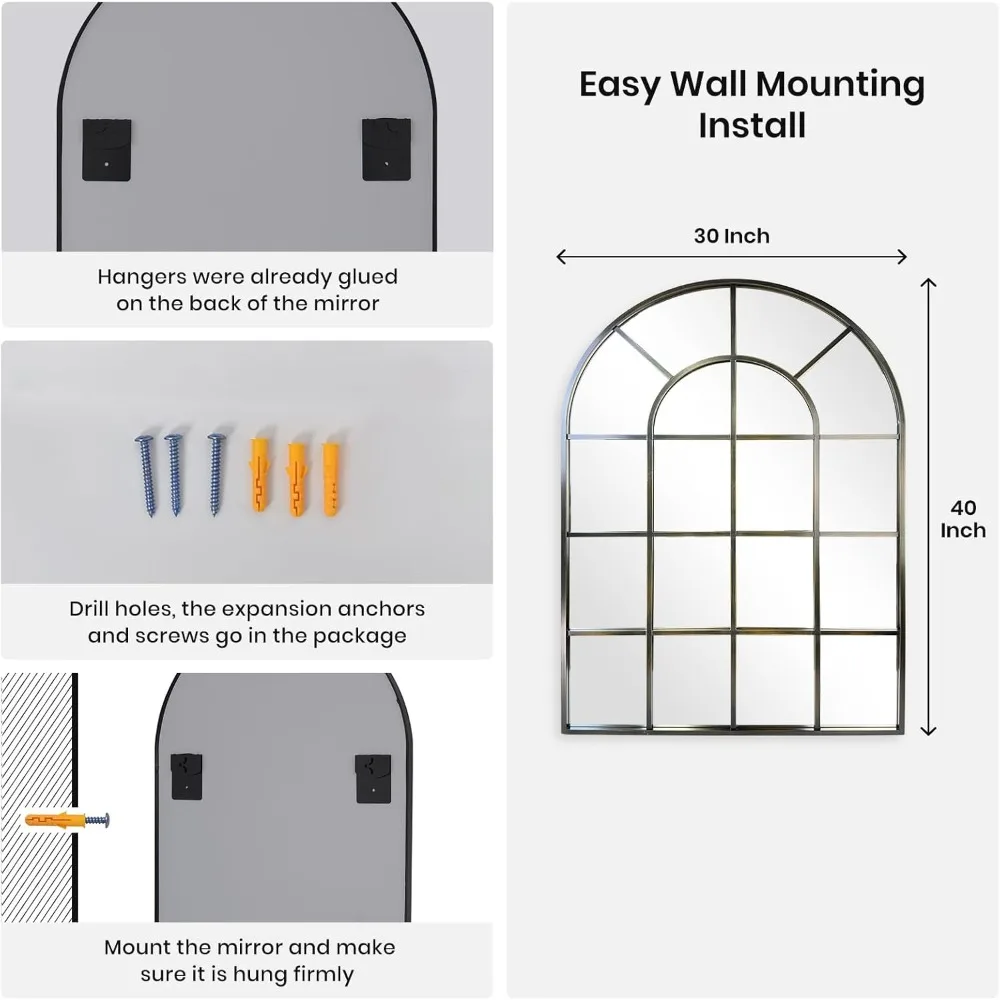 Miroir mural arqué en bronze 30x40 - Miroir d'art suspendu incliné décoratif de style ferme