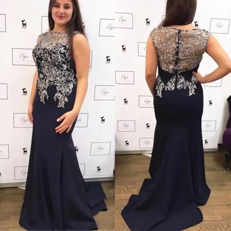 Large Wedding Party Dress Lace Top Long Mermaid Evening Dress Sleeveless Customized Evening Dress