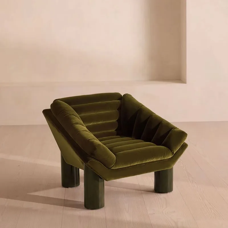 Living Room Single Olive Velvet Armchair Luxury Modern Design Living Room Fabric Lounge Chair Furniture