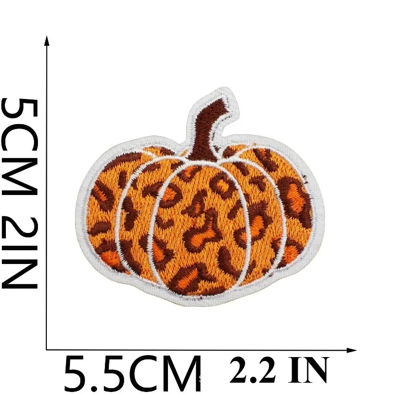 48Pcs Fall Pumpkin Embroidered Patches, Iron on Leopard Plaid Argyle Appliques for DIY Clothing Bags & Hats