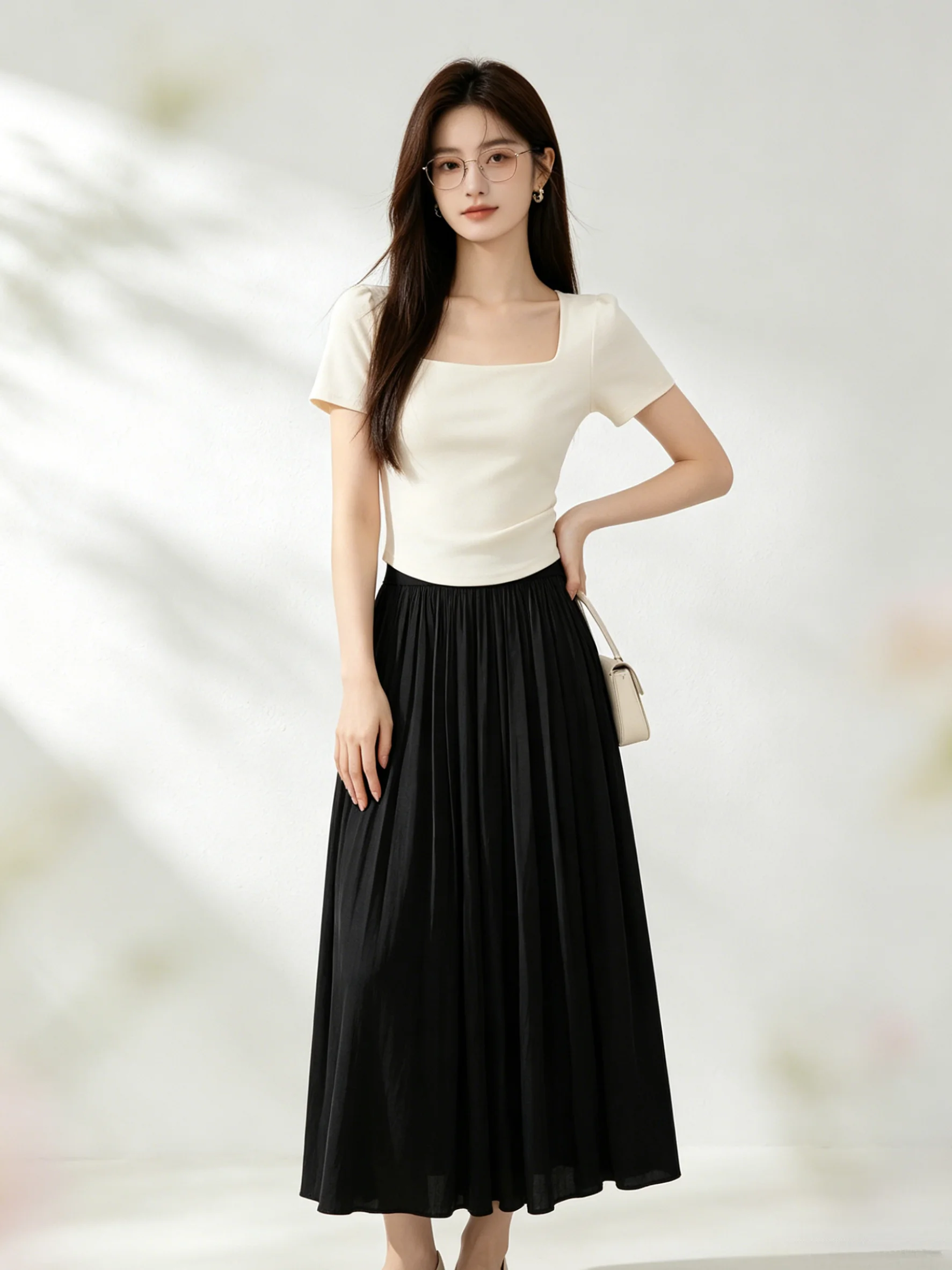 

Skin-friendly Breathable High-waist A-line Midi Skirt Korean Style Gentle Wind Gauze Summer Half-length Skirt Ladies' Fashion