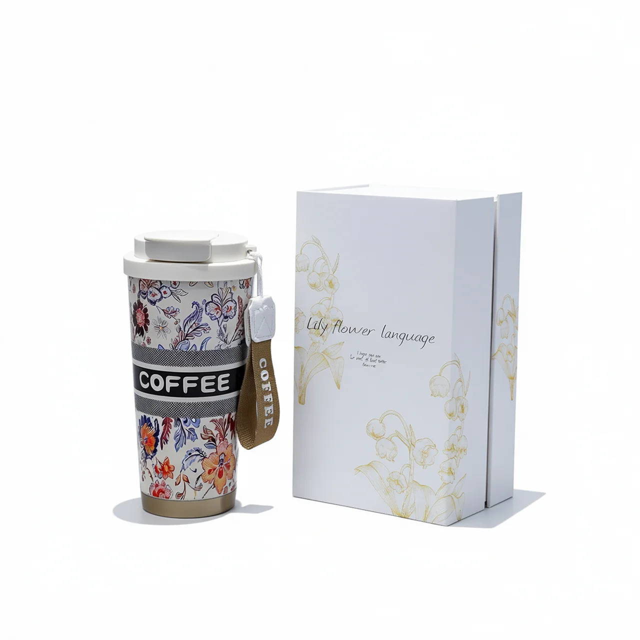 

Stainless Steel Coffee Mug 500ml Insulated Travel Cup with Lid and Straw Portable Thermal Tumbler Gift Box for Women Office Gift