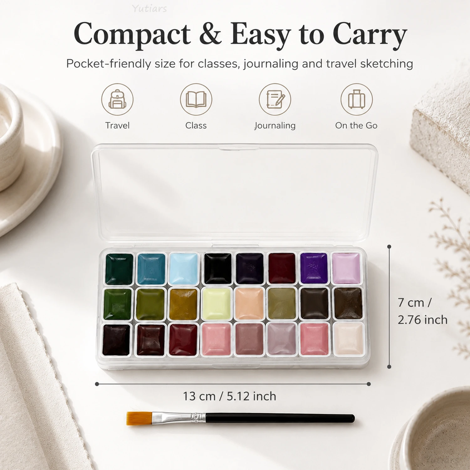 24 Colors Solid Pan Watercolor Paint Set Portable Pigment Palette for Artists Students DIY Painting Craft Supplies Tools